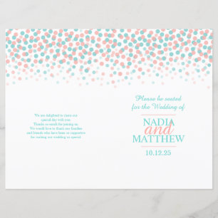 Scattered confetti dots coral teal wedding program
