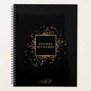 Scattered Faux Gold Confetti on Black Appointment  Planner