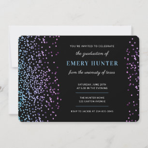Scattered Glitter Blue and Purple Graduation Invitation