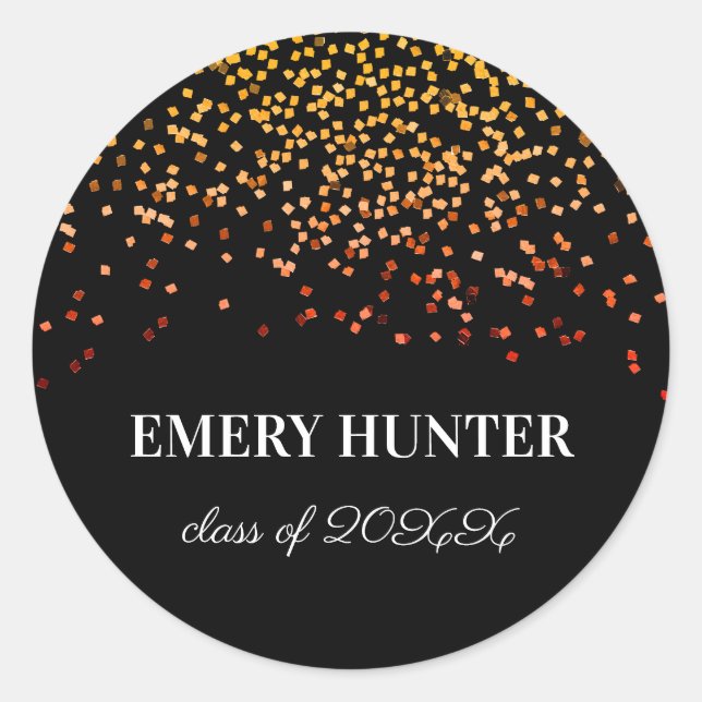 Scattered Glitter Gold and Orange Classic Round Sticker (Front)