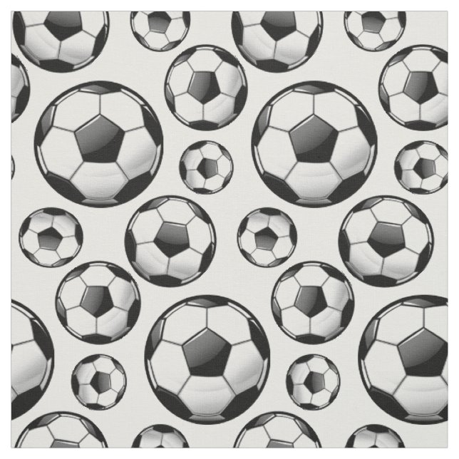 Scattered Glossy Round Soccer Balls White Fabric (Swatch)