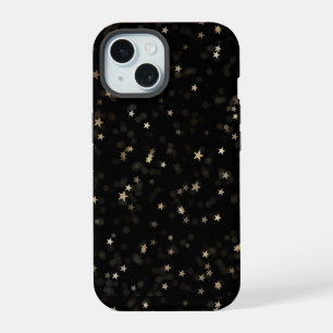 Scattered Gold Stars On Black iPhone 15 Case