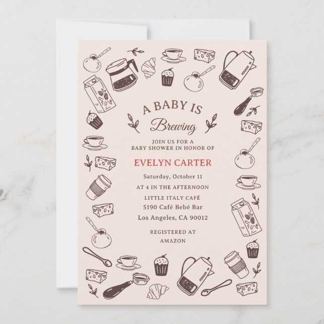Scattered Hand-Drawn Café Baby Shower Invitation (Front)