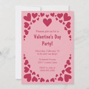 Scattered Heart Doodles on Pink Valentine's Party Invitation