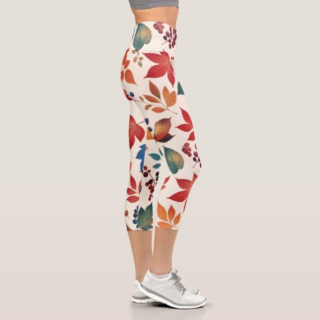 Scattered Leaves and Berries Capri Leggings (Right)