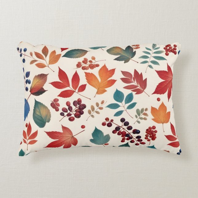 Scattered Leaves and Berries Decorative Cushion (Front)