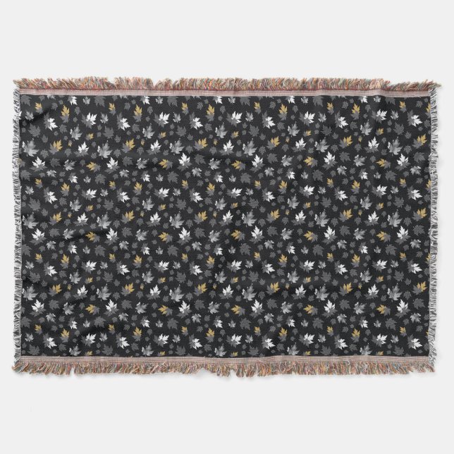 Scattered Leaves on Black Throw Blanket (Front)