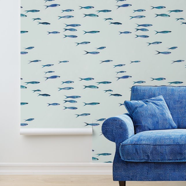 Scattered Little Blue Fish Nautical Wallpaper (Creator Uploaded)