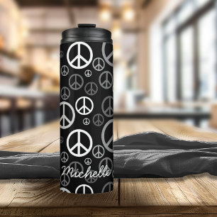 Scattered Peace Signs Black and White ID1075 Thermal Tumbler