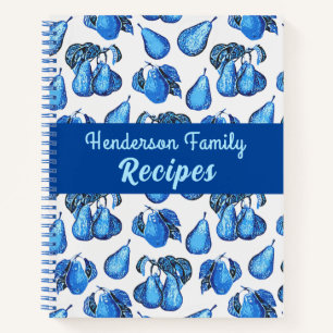 Scattered Pear Print in Indigo Blue and White Notebook
