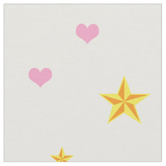 Scattered Pink Hearts and Golden Yellow Stars Fabric
