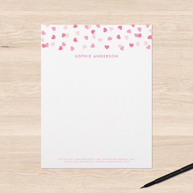 Scattered Pink Hearts Confetti Custom Letterhead (Creator Uploaded)