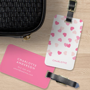 Scattered Pink Hearts Confetti Luggage Tag