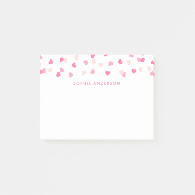 Scattered Pink Hearts Confetti Post-it Notes (Front)