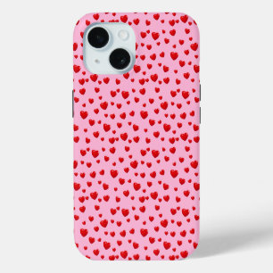 Scattered Red Hearts On Pink iPhone 15 Case