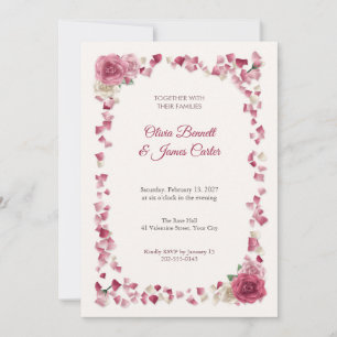 Scattered Rose Petal Border Wedding Invitation