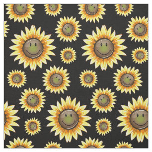 Scattered Smiling Sunflower Fabric