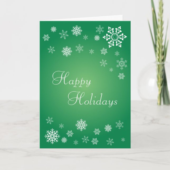 Scattered Snowflakes Holiday Card (green) (Front)