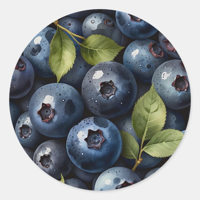 Scattered Watercolor Blueberries Pattern Classic Round Sticker (Front)