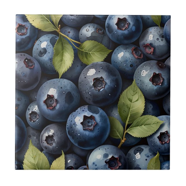 Scattered Watercolor Blueberries Pattern Tile (Front)