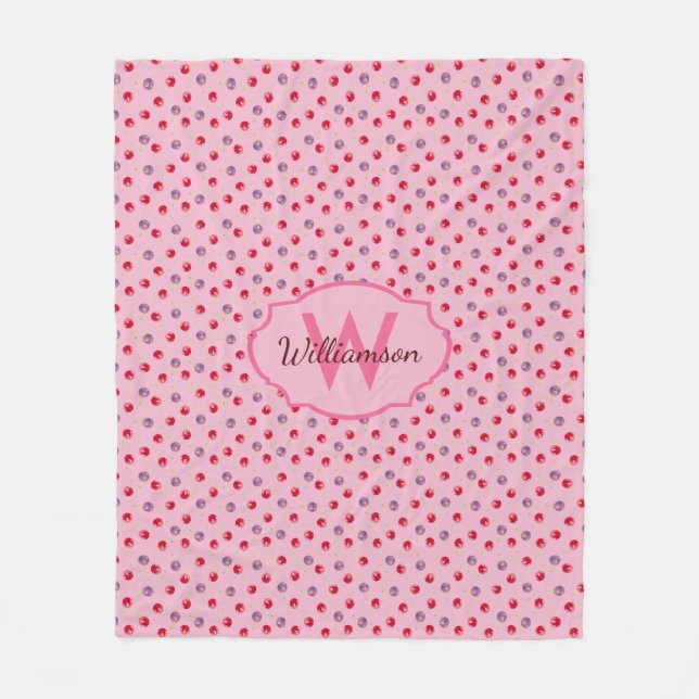 Scattered Watercolor Cherry Pattern Personalised Fleece Blanket (Front)