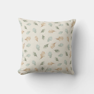 Scattered Watercolor Oak Leaves in Sage and Ocher Cushion