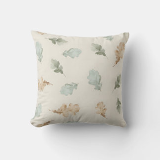 Scattered Watercolor Oak Leaves in Sage and Ocher Cushion