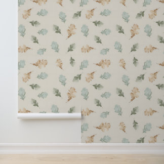 Scattered Watercolor Oak Leaves in Sage and Ocher Wallpaper