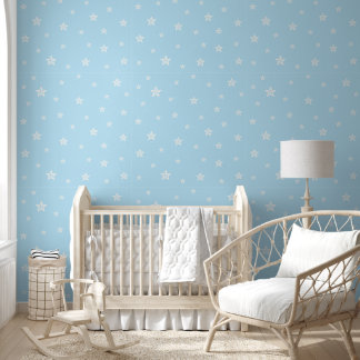 Scattered White Stars on Light Blue Wallpaper