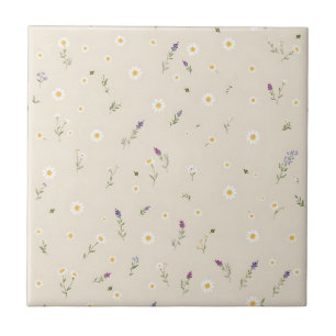 Scattered Wildflower Pattern with Daisies Tile