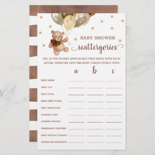 Scattergories Game Baby Shower Teddy Bear 