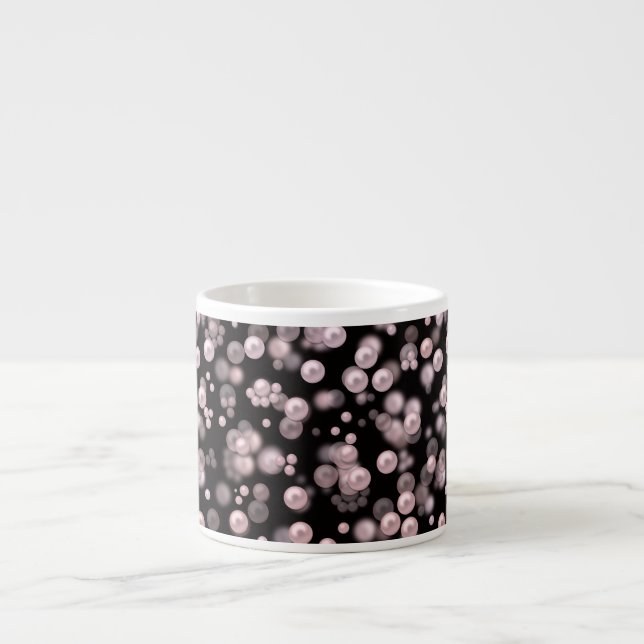 Scatterings of pink and white pearls on black velv espresso cup (Front)