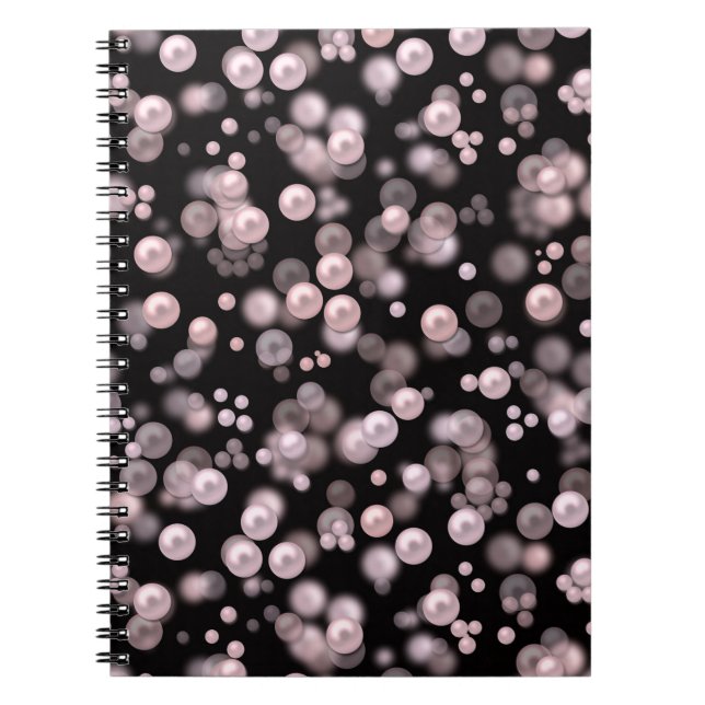 Scatterings of pink and white pearls on black velv notebook (Front)