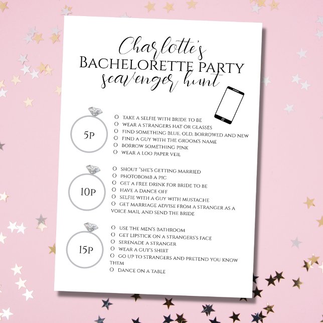 Scavenger Hunt Bachelorette Party Photo Game Card (Creator Uploaded)