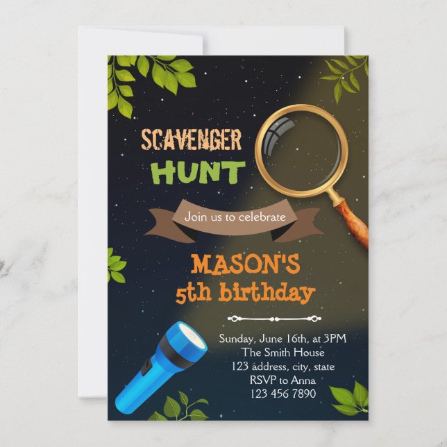 Scavenger Hunt birthday Invitation (Front)