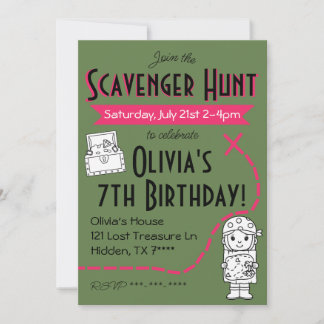 Scavenger Hunt Birthday Party Invitation Green
