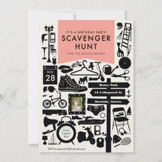 Scavenger Hunt Birthday Party Invitation // Pink
