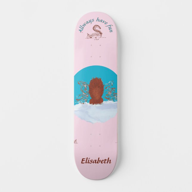 Scavenger hunt fun squirrel digging customise name skateboard (Front)