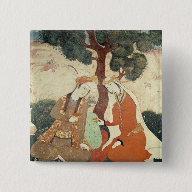 Scene galante from the era of Shah Abbas I 15 Cm Square Badge (Front)