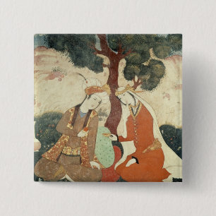 Scene galante from the era of Shah Abbas I 15 Cm Square Badge