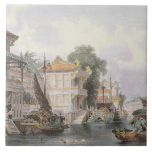 Scene on the Horan Canal near Canton, c.1850 (colo Tile