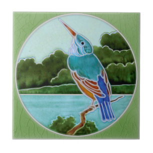 Scene w/ Kingfisher c1900 T+R Boote Antique Repro Tile