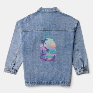 Scenery 1 summer, water, flowers, sand, waves denim jacket