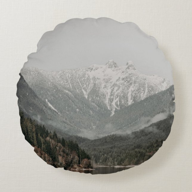 SCENERY OF TREES AND MOUNTAIN ROUND CUSHION (Front)