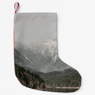SCENERY OF TREES AND MOUNTAIN SMALL CHRISTMAS STOCKING