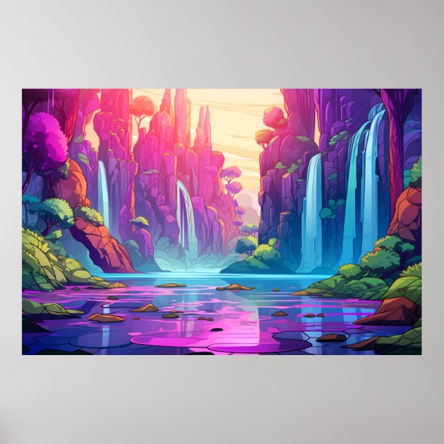 Scenery Panoramic Waterfall Landscape Nature Poster (Front)