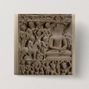 Scenes from Buddha's life, Sarnath, Uttar Pradesh 15 Cm Square Badge
