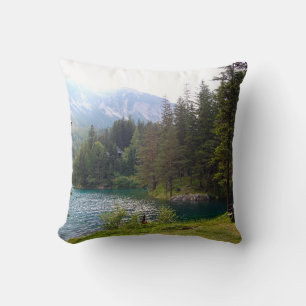 Scenic Alpine Forrest and Lake Photo Cushion