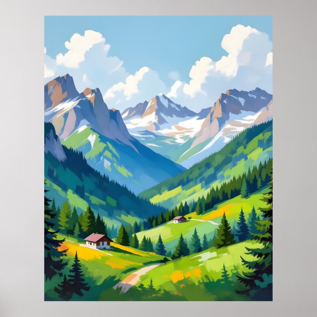 Scenic Alpine Landscape – Lush Valley and Snow Poster (Front)