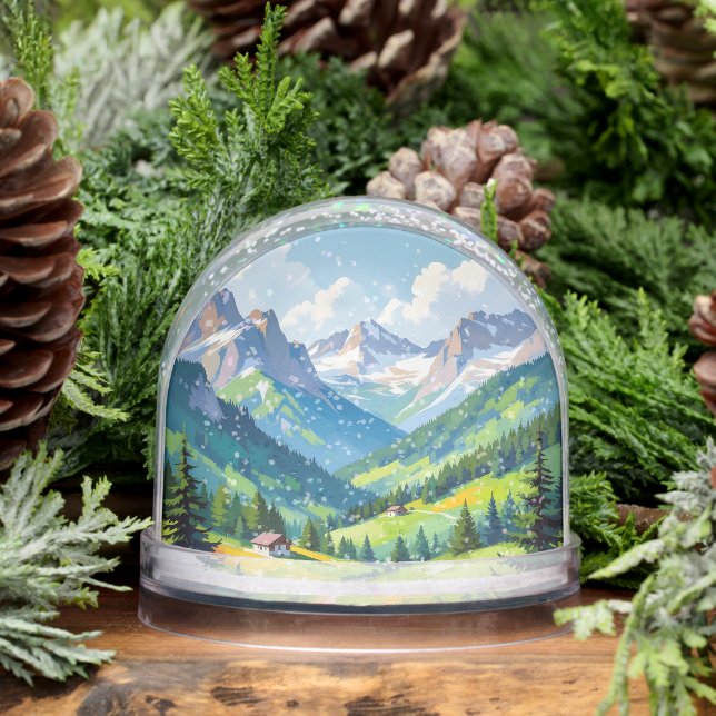 Scenic Alpine Landscape – Lush Valley and Snow Snowglobe (Winter)